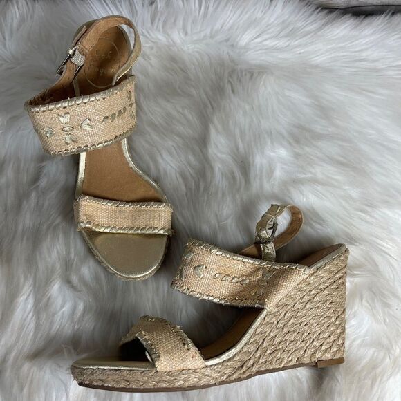 Jack Rogers Vanessa Gold Raffia Espadrille Wedge Sandals Sz 9 - Picture 2 of 8